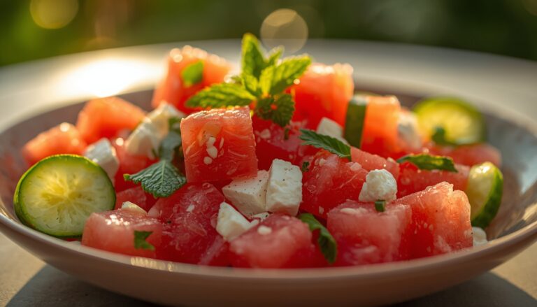 Watermelon Cucumber Feta Salad Recipe (Under 250 Calories & Refreshing) 