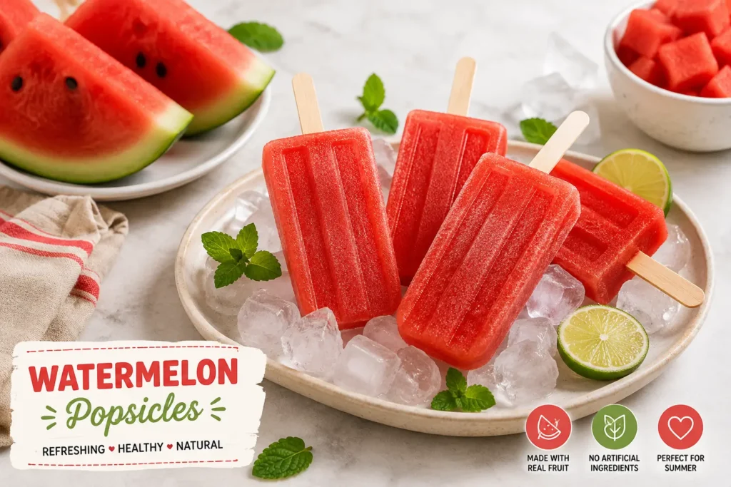 Watermelon strawberry popsicles made with fresh watermelon and strawberries