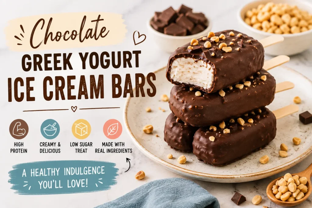 Banana yogurt ice cream bars coated in dark chocolate and topped with chopped almonds