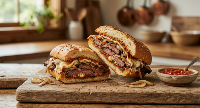 Pizza Cheesesteak Hoagie | Easy Cheesy Steak Sandwich